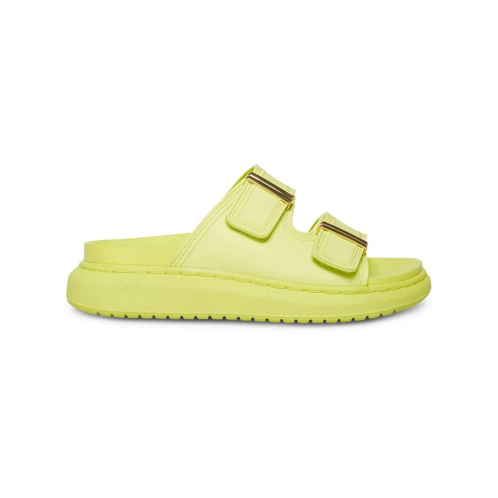 Madden Girl Womens 7 M Citron Neon Yellow Buckle Strap Flat Sandals NIB IB1